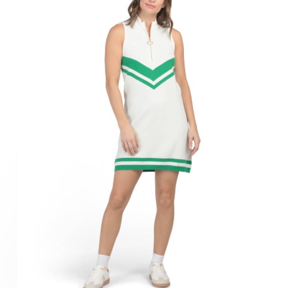 NWT Show Me Your MuMu White Mini Dress with Green Chevron Stripes